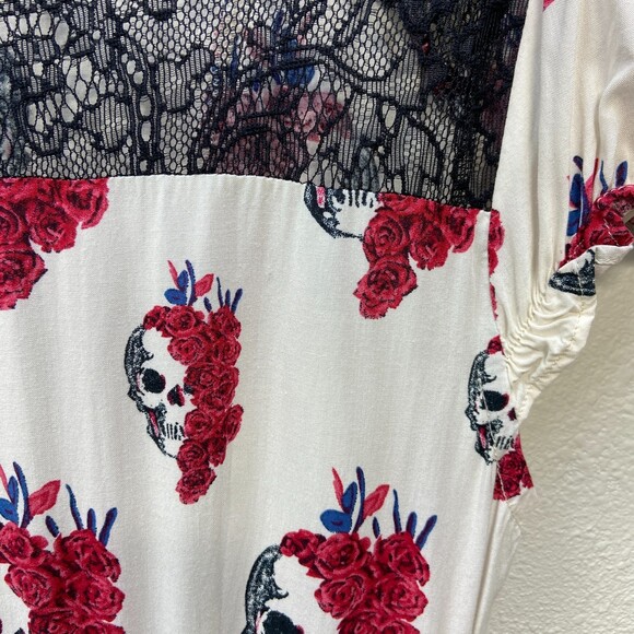 Vintage Royal Bones By Daang Sugar Skull & Rose Lace Shift Dress Size M - Picture 4 of 9